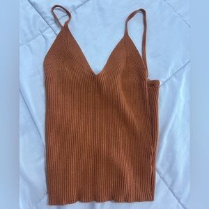 Brown Ribbed Knit Women's Top